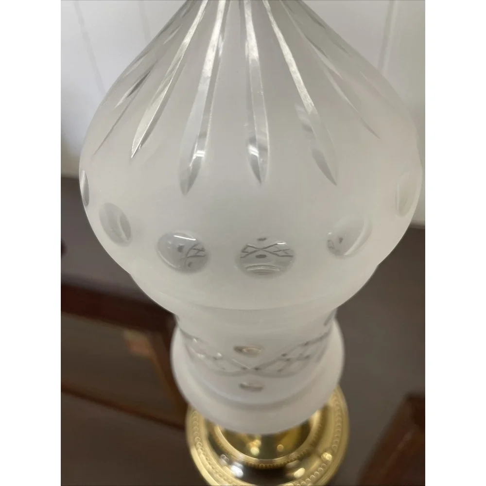 Vintage Flush Mount‎ Brass Ceiling Fixture Frosted Cut Glass Globe Shade